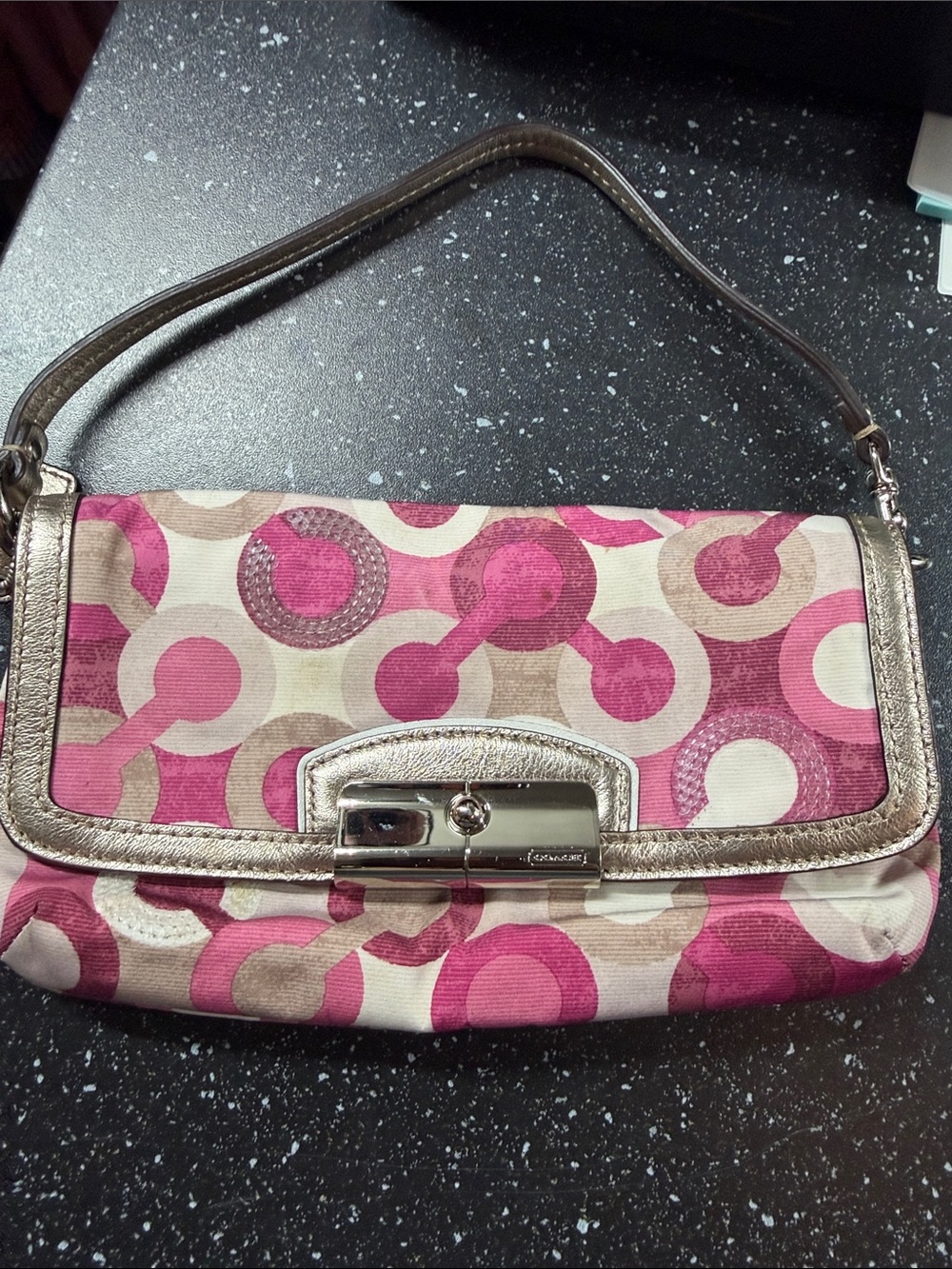 Coach Kristin Pink Op Art Sequin Flap Wristlet Clutch Y2K